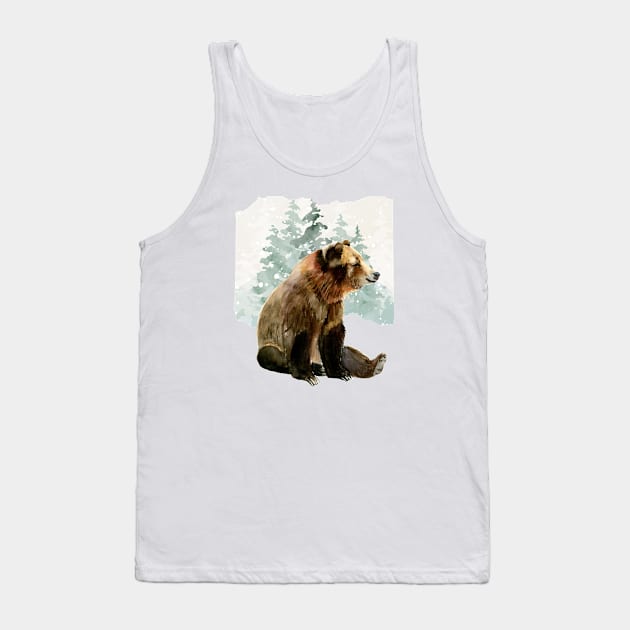 Watercolor grizzly bear sitting Tank Top by ProWaterShop